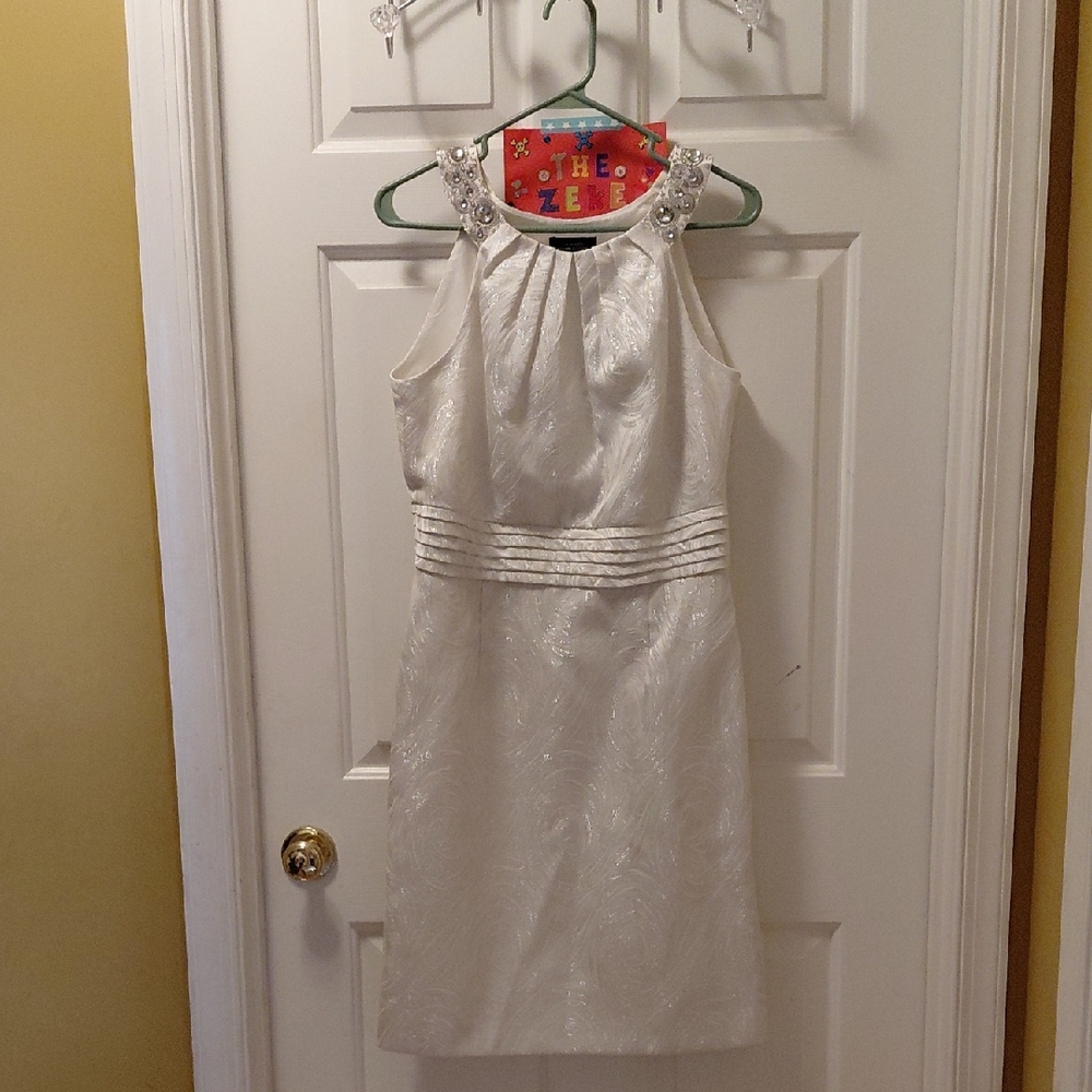 Tahari Cream & Silver Embellished Midi Dress